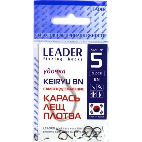 Рыбацкие крючки, Leader Keiryu, 9шт/уп, цвет BN, №5